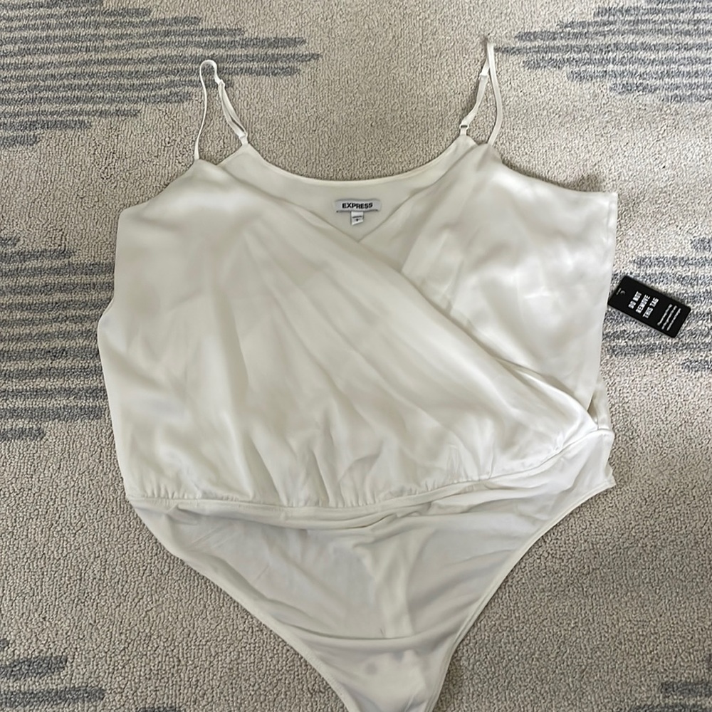 EXPRESS WHITE/IVORY SATIN THONG BODYSUIT